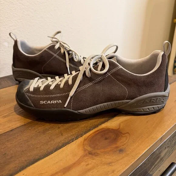 Mens 11.5 Scarpa Mojito Dark Brown Shoes Suede-Leather White-Stitch Lace Sporty - Picture 9 of 13